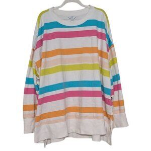 Crown & Ivy Curvy Stripe Sweater Womens Plus Size 3X White Colorful Beach
